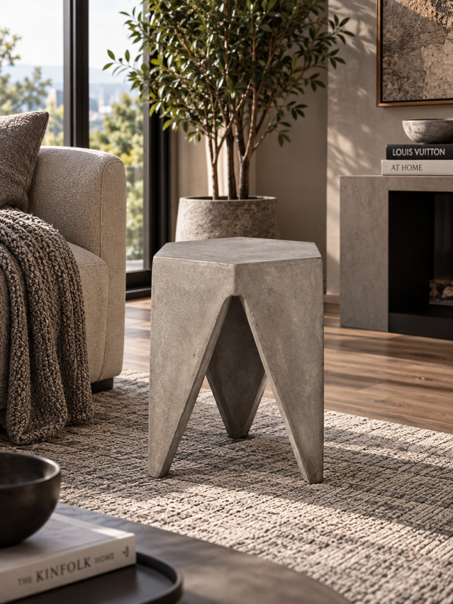 Concrete Hexagonal Stool | OROA Modern Hugo