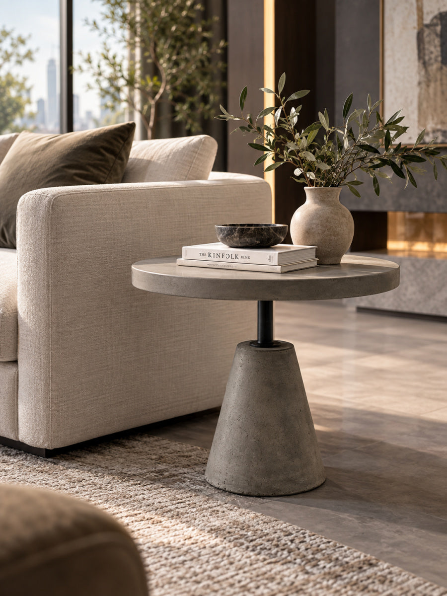 Concrete Round End Table | OROA Modern Lenado