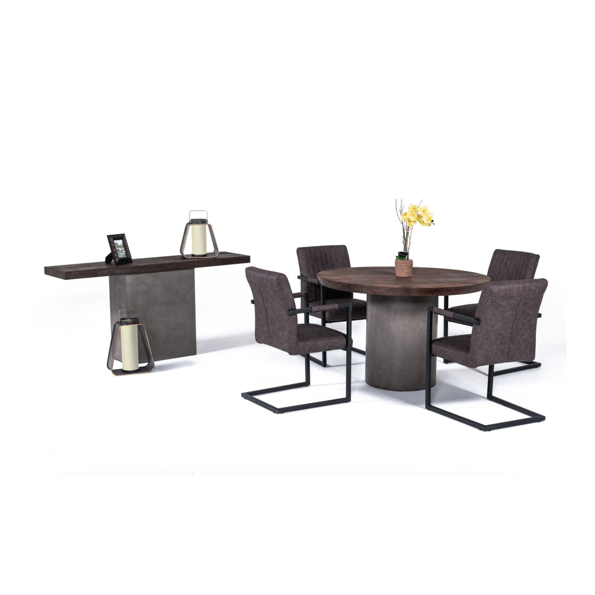 Round Oak & Concrete Dining Table | OROA Modern Renzo