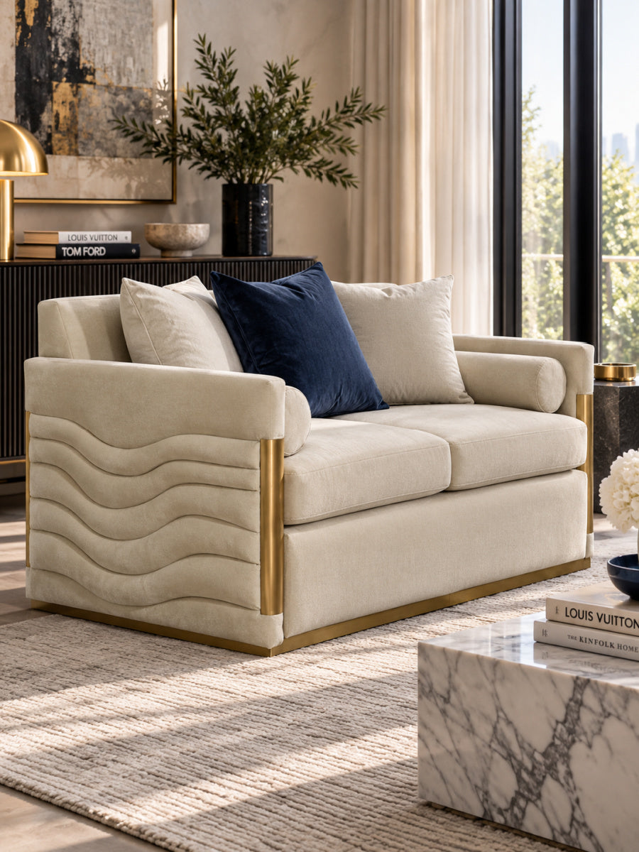 Beige Fabric Loveseat | OROA Modern Tenaya
