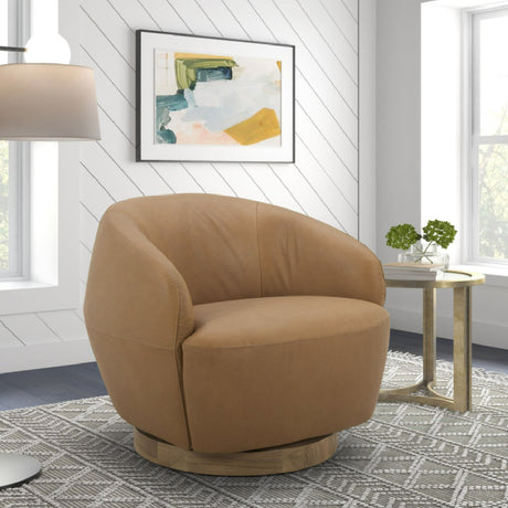 Tan Leather Swivel Accent Chair | OROA Modern Agatha