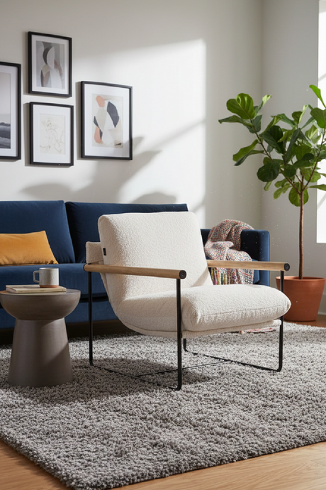 Wood-Armed Beige Accent Chair | OROA Modern Moorcroft | Oroa.com