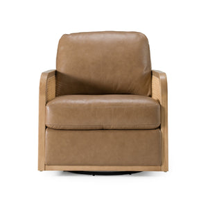 Tan Leather Wicker Swivel Chair | OROA Modern Danson | Oroa.com