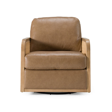 Tan Leather Wicker Swivel Chair | OROA Modern Danson | Oroa.com