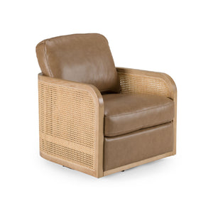 Tan Leather Wicker Swivel Chair | OROA Modern Danson | Oroa.com