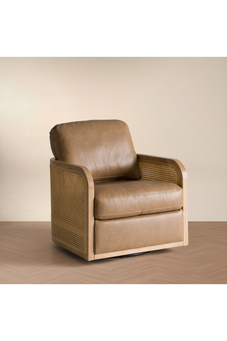 Tan Leather Wicker Swivel Chair | OROA Modern Danson | Oroa.com