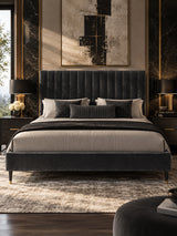 Gray Velvet Bed | OROA Modern Hemlock