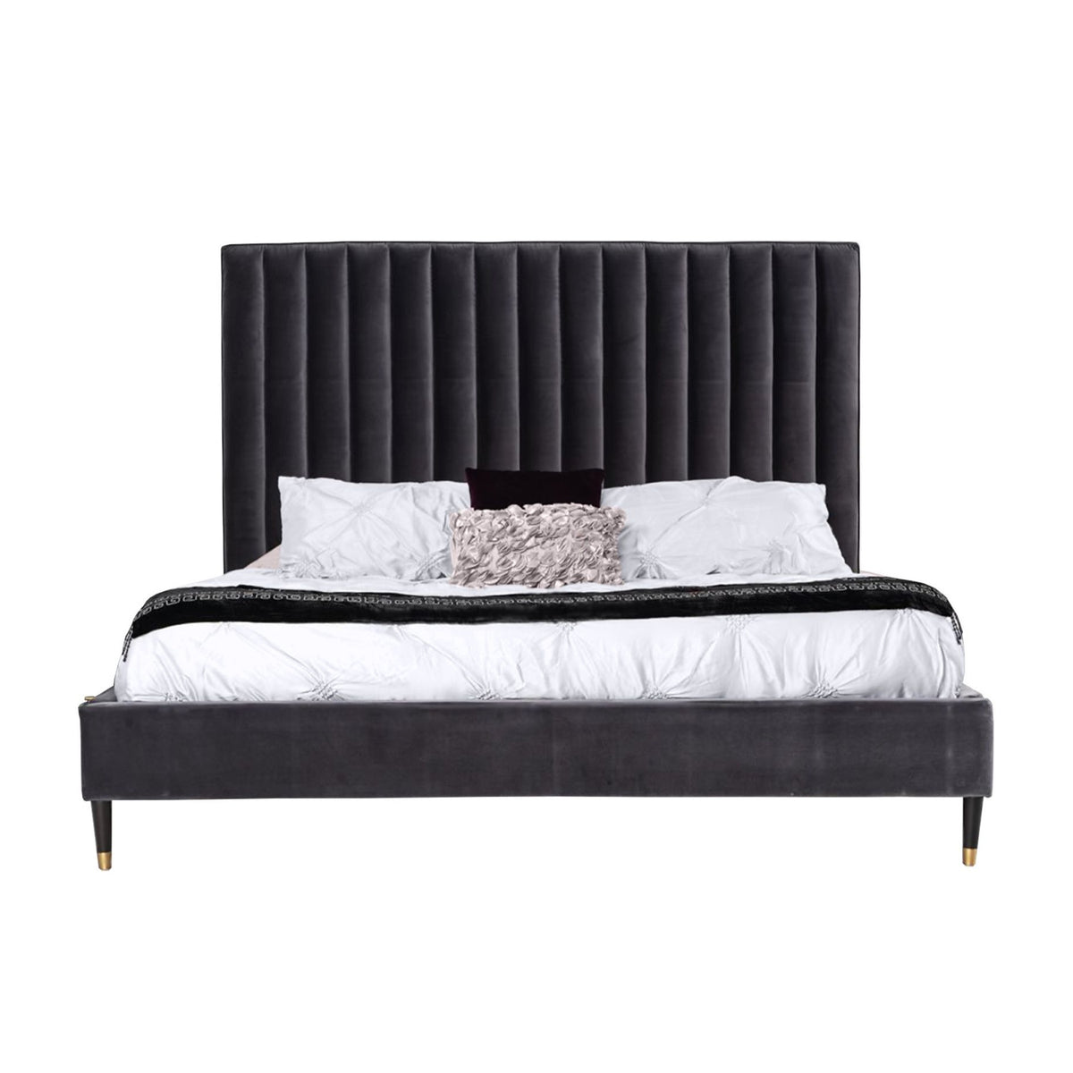 Gray Velvet Bed | OROA Modern Hemlock