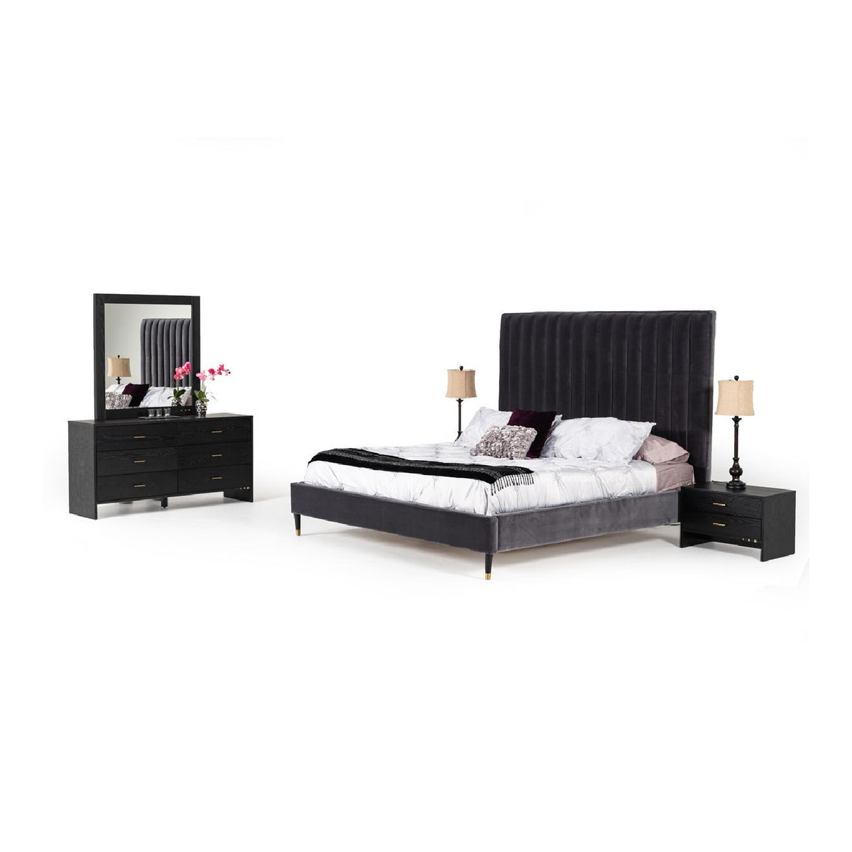 Gray Velvet Bed | OROA Modern Hemlock