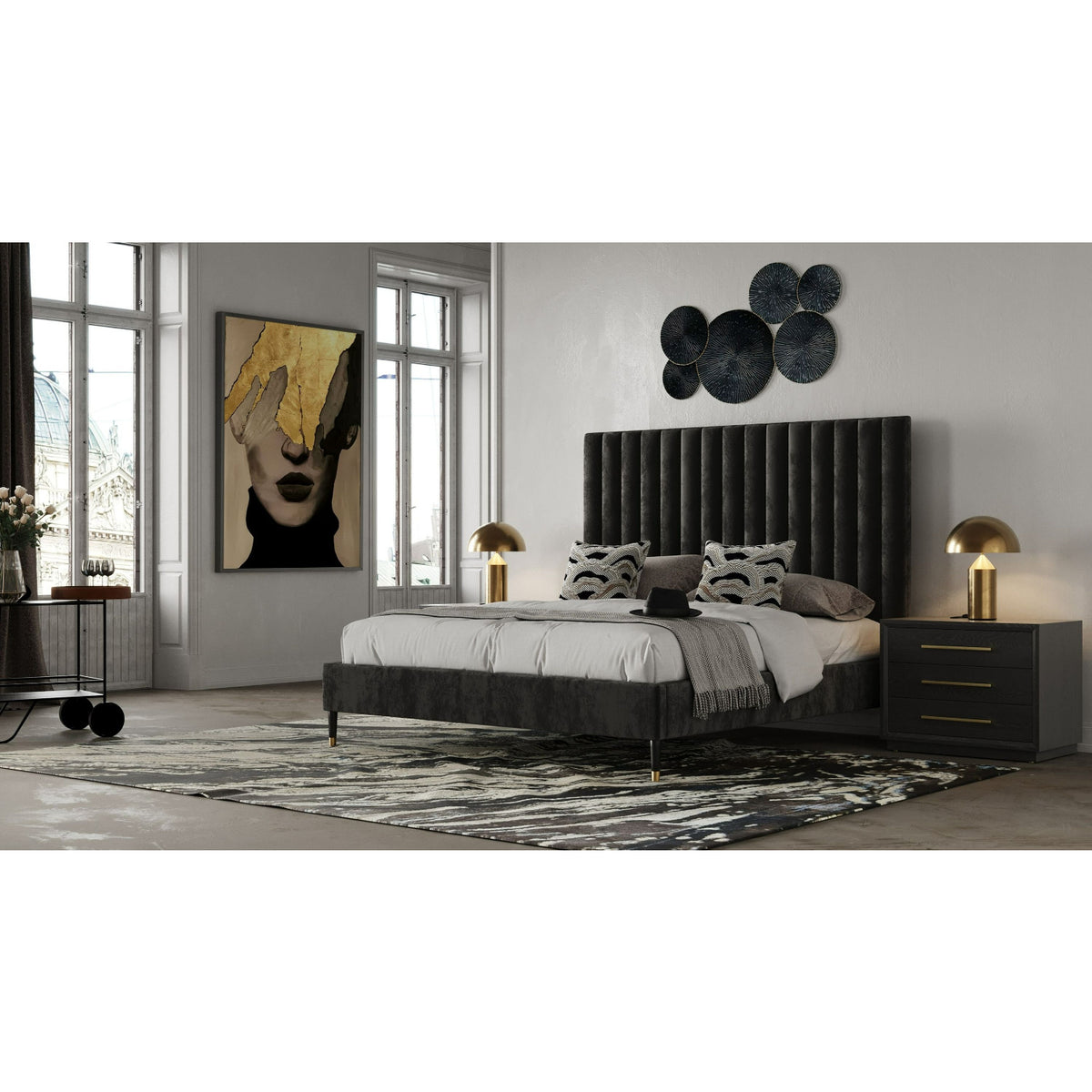 Gray Velvet Bed | OROA Modern Hemlock