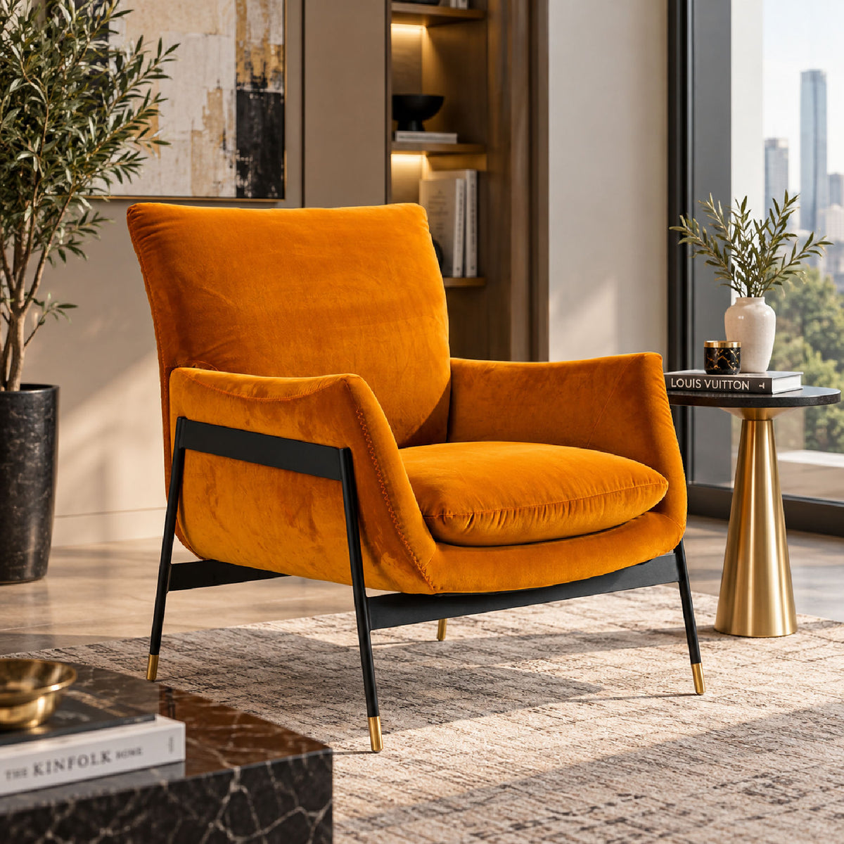 Orange Velvet Accent Chair | OROA Modern Joseph