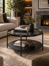 Black Marble 2-Tier Round Coffee Table | OROA Modern Randal