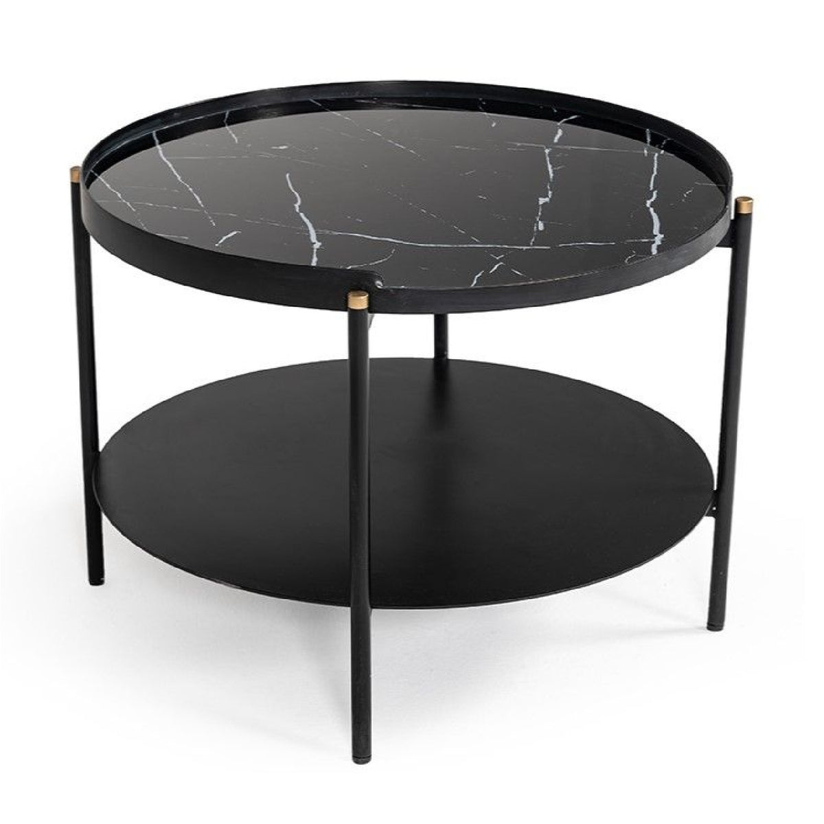 Black Marble 2-Tier Round Coffee Table | OROA Modern Randal