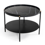 Black Marble 2-Tier Round Coffee Table | OROA Modern Randal