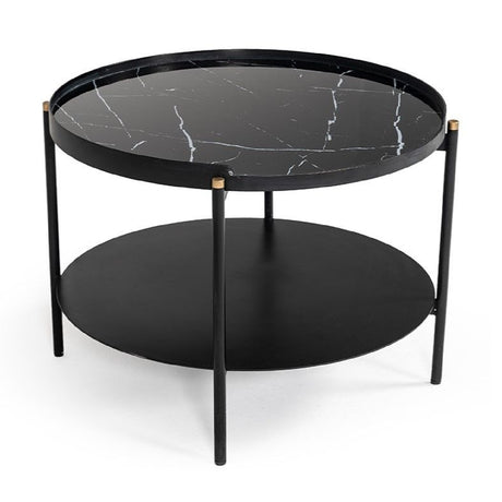 Black Marble 2-Tier Round Coffee Table | OROA Modern Randal