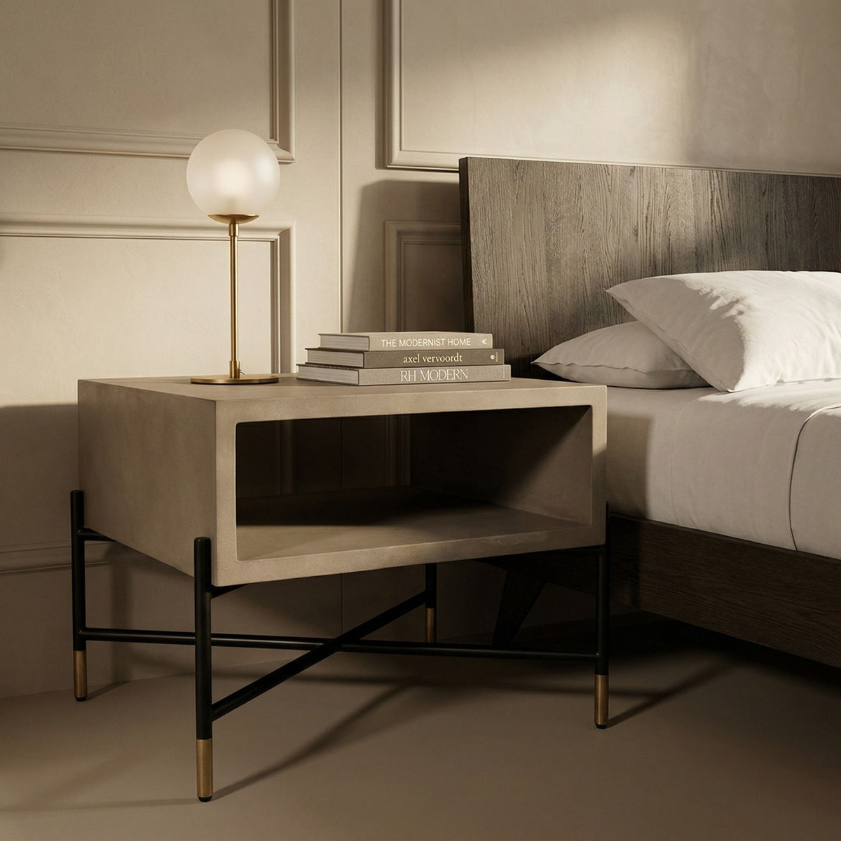 Concrete Open-Shelf Nightstand | OROA Modern Walker