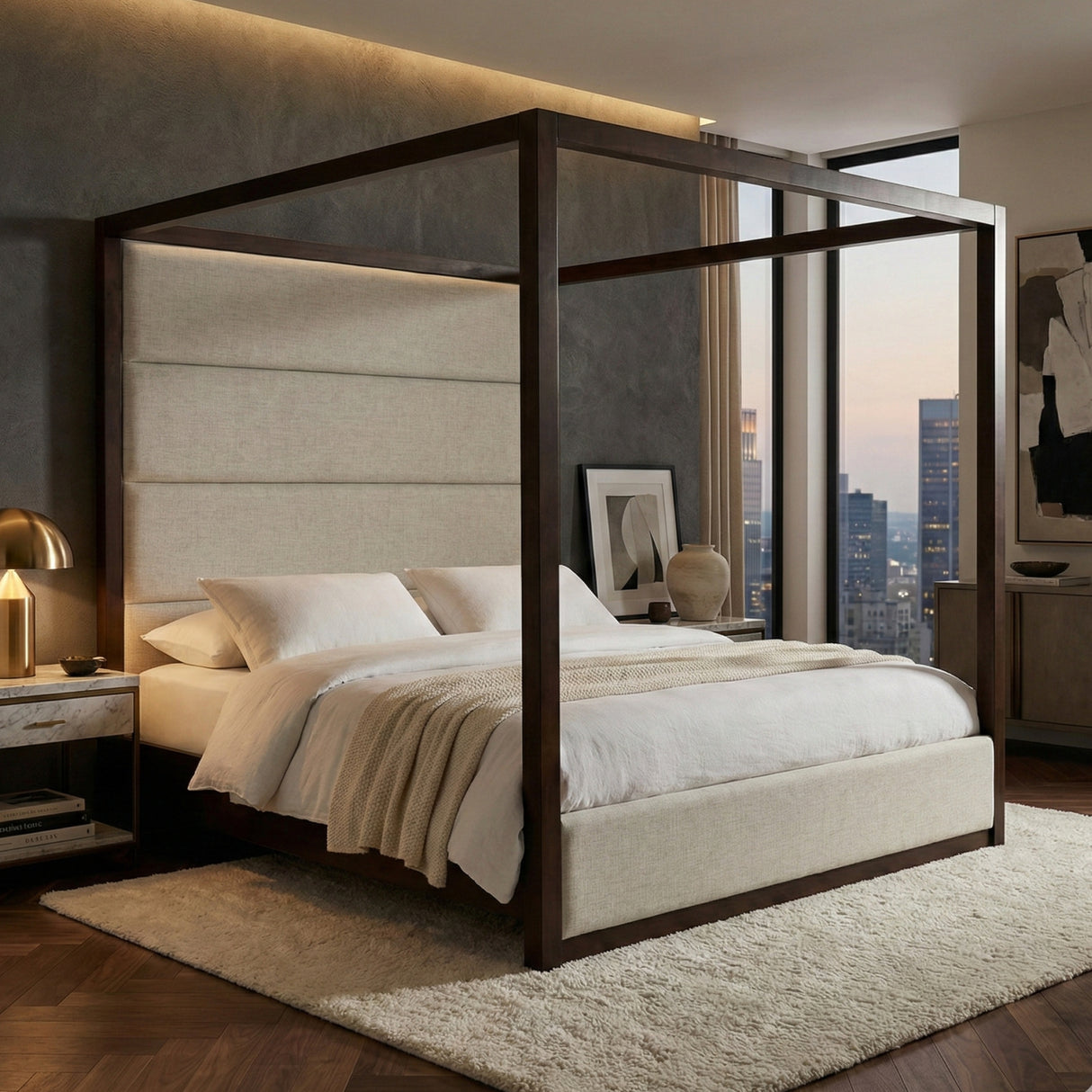 Brown Oak Canopy Bed | OROA Modern Manhattan | Oroa.com
