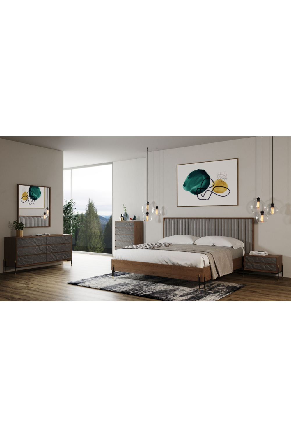 Gray Channeled Headboard Bed | OROA Modern Metcalf | Oroa.com