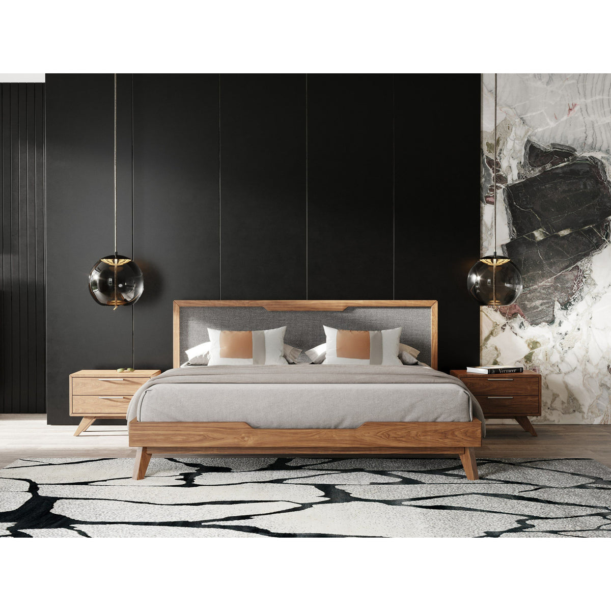 Gray Linen Headboard Bed | OROA Modern Soria