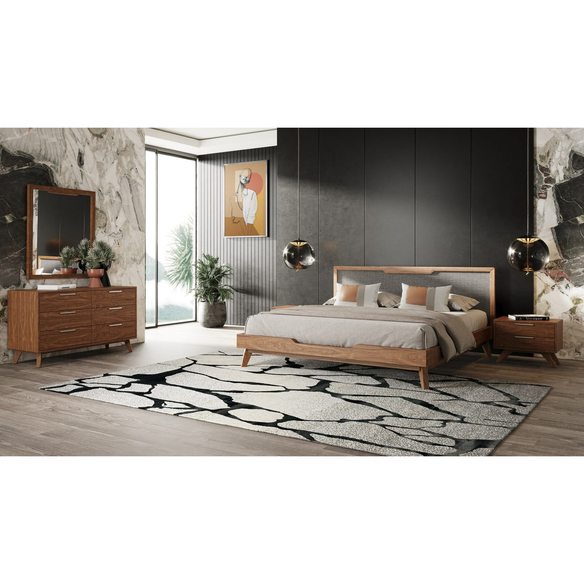 Gray Linen Headboard Bed | OROA Modern Soria