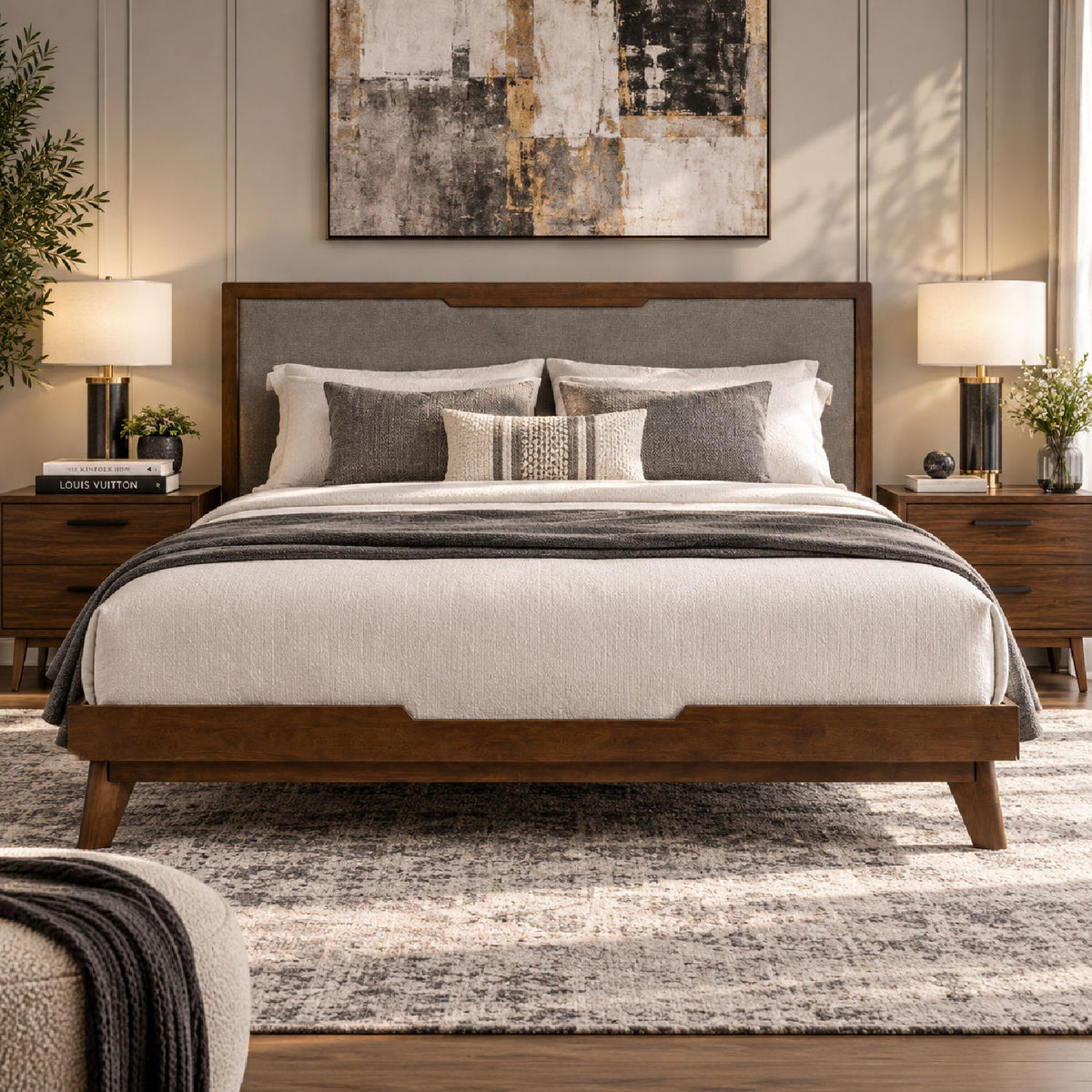 Gray Linen Headboard Bed | OROA Modern Soria