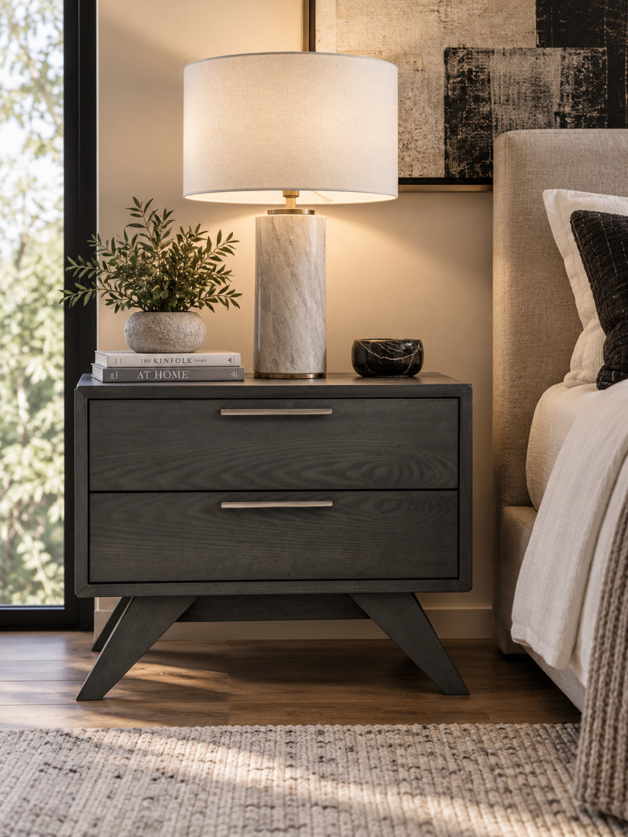 Gray Wash 2-Drawer Nightstand | OROA Modern Soria