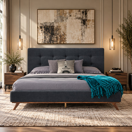 Modern European furniture - Gray Fabric Tufted Bed - www.oroa.com