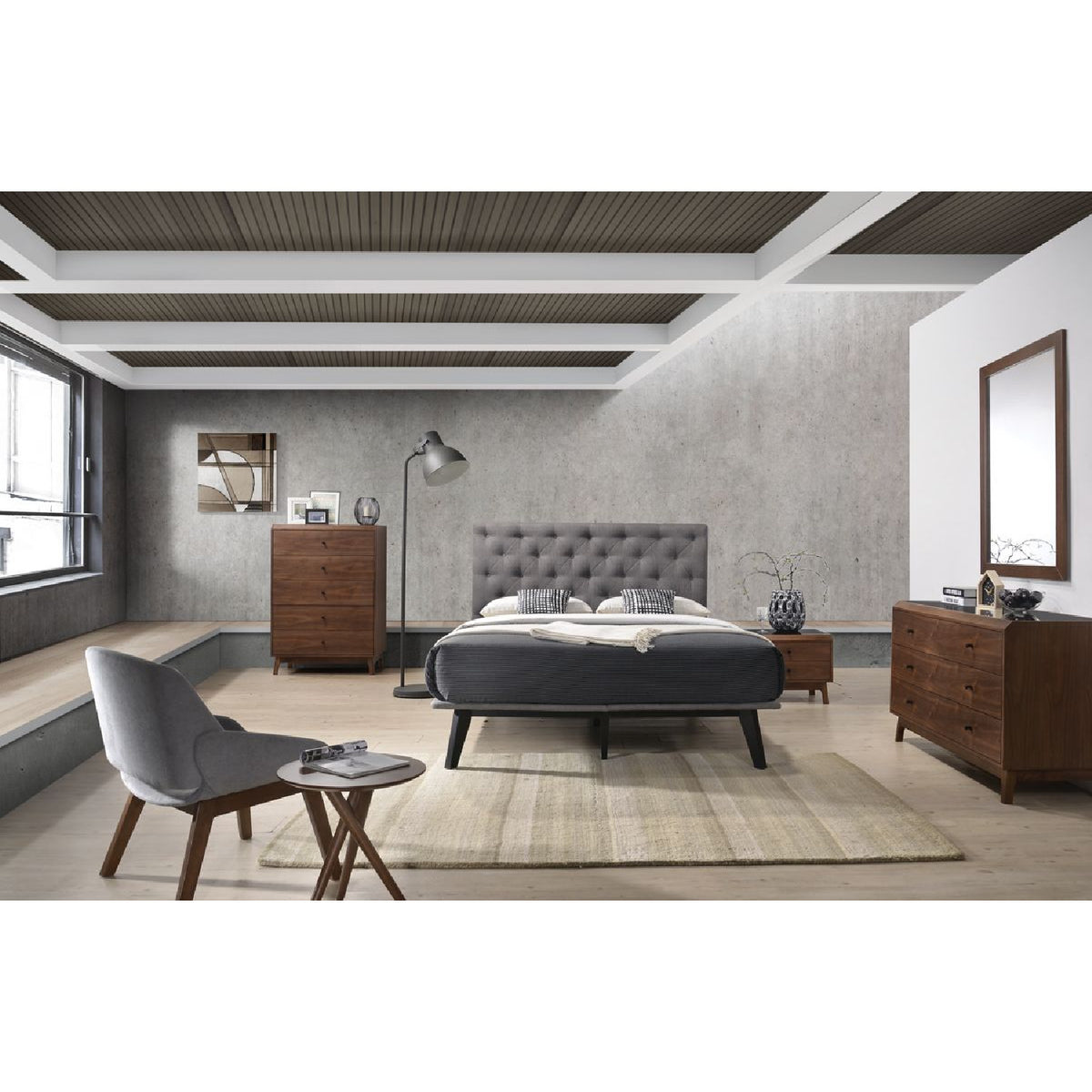Gray Tufted Super King Bed | OROA Modern Gibson
