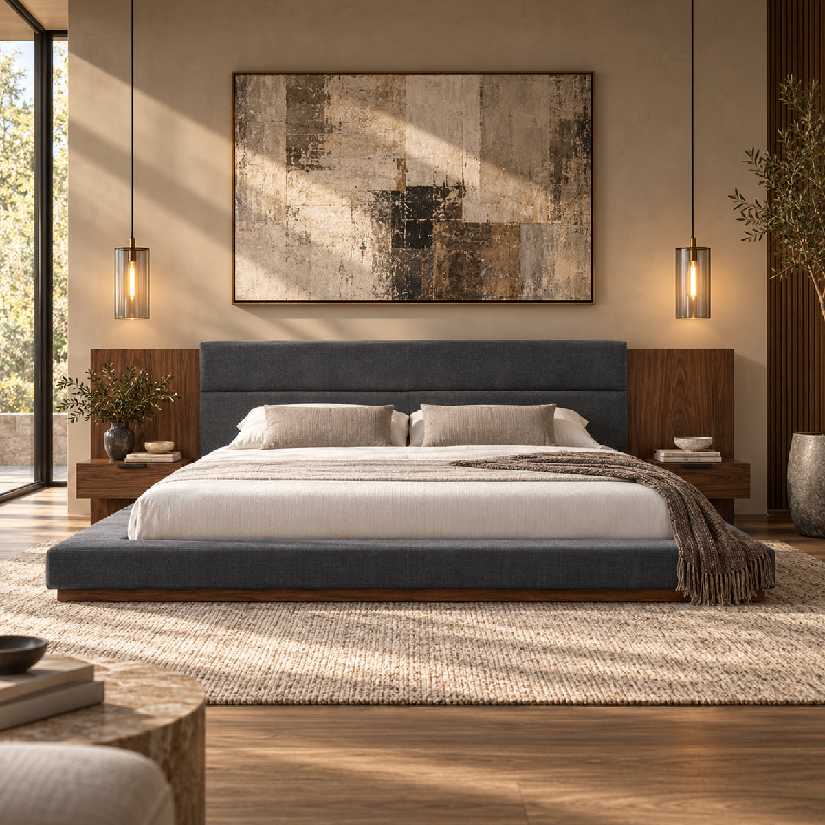 Modern European furniture - Gray & Walnut Bed - www.oroa.com