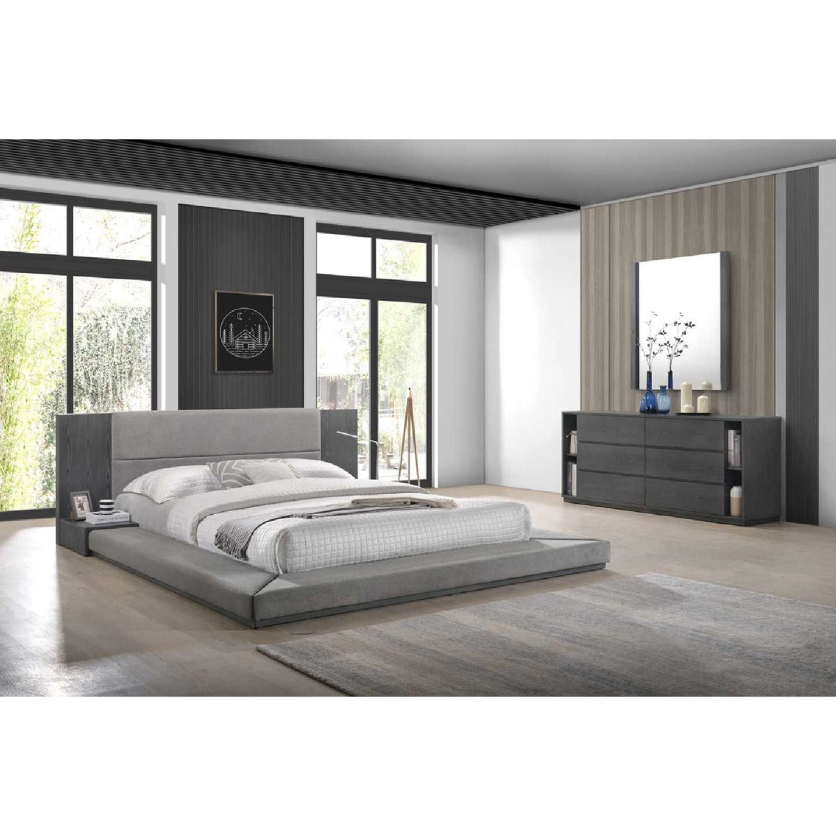 Modern European furniture - Gray Fabric Bed - www.oroa.com