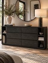 Gray 6-Drawer Dresser with Bookshelves | OROA Modern Jagger