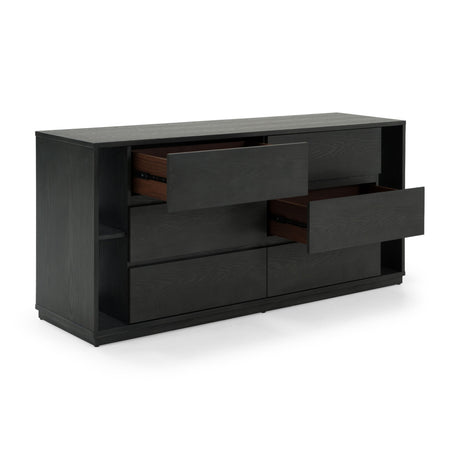 Gray 6-Drawer Dresser with Bookshelves | OROA Modern Jagger