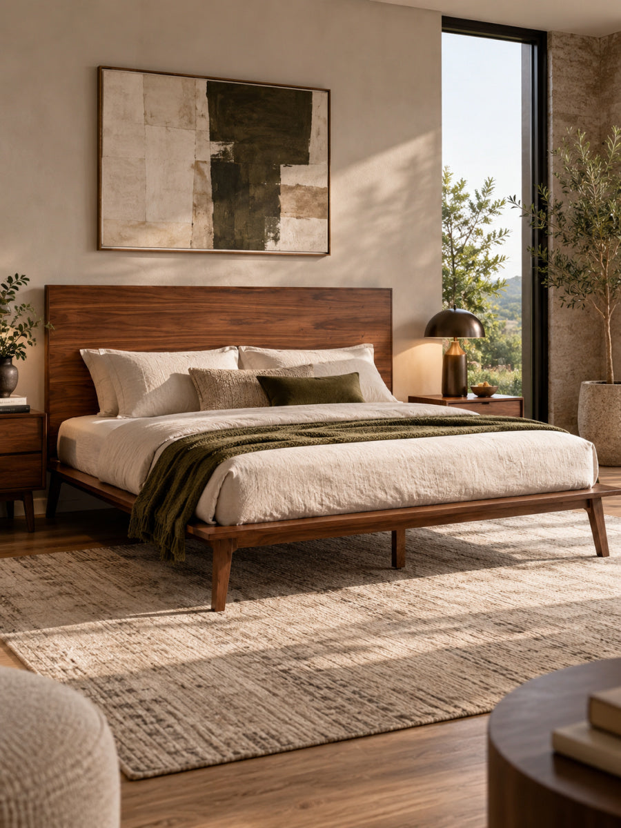 Walnut Mid-Century Bed | OROA Modern Carmen
