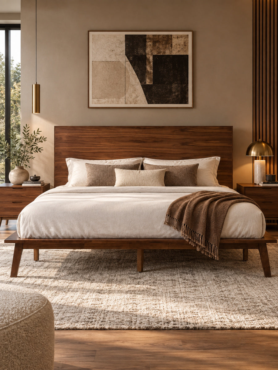 Walnut Mid-Century Bed | OROA Modern Carmen