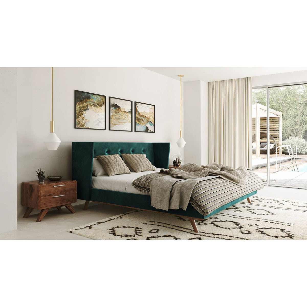 Modern European furniture - Green Velvet Tufted Bed - www.oroa.com