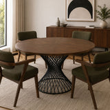 Walnut Veneer Round Dining Table | OROA Modern Theresa