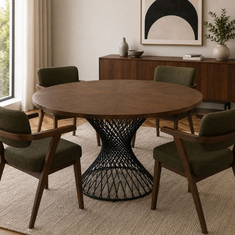 Walnut Veneer Round Dining Table | OROA Modern Theresa