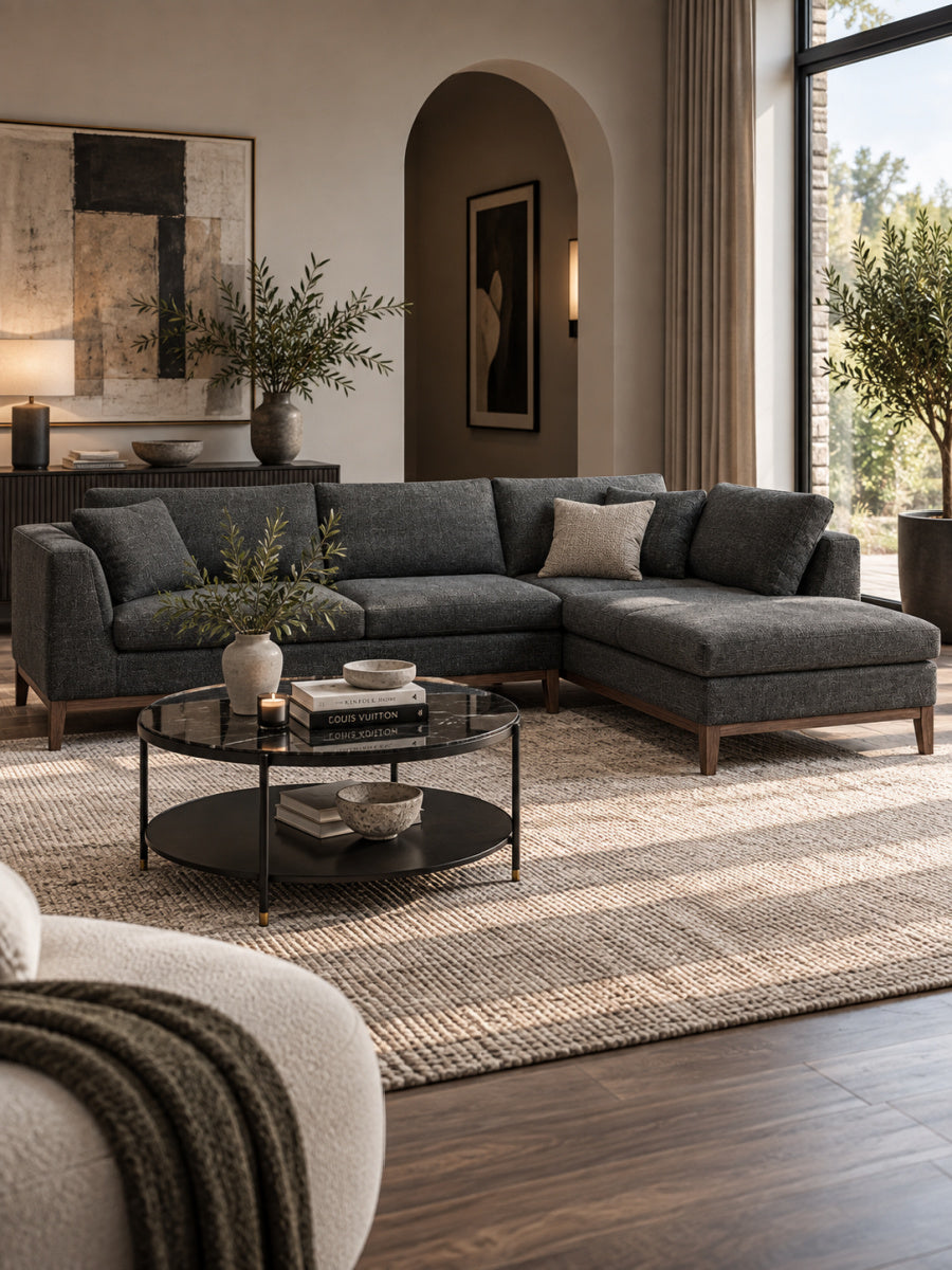 Gray Fabric Right Sectional Sofa | OROA Modern Hickman