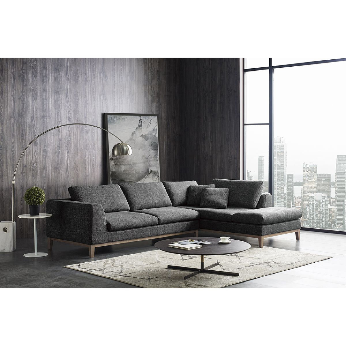 Gray Fabric Right Sectional Sofa | OROA Modern Hickman