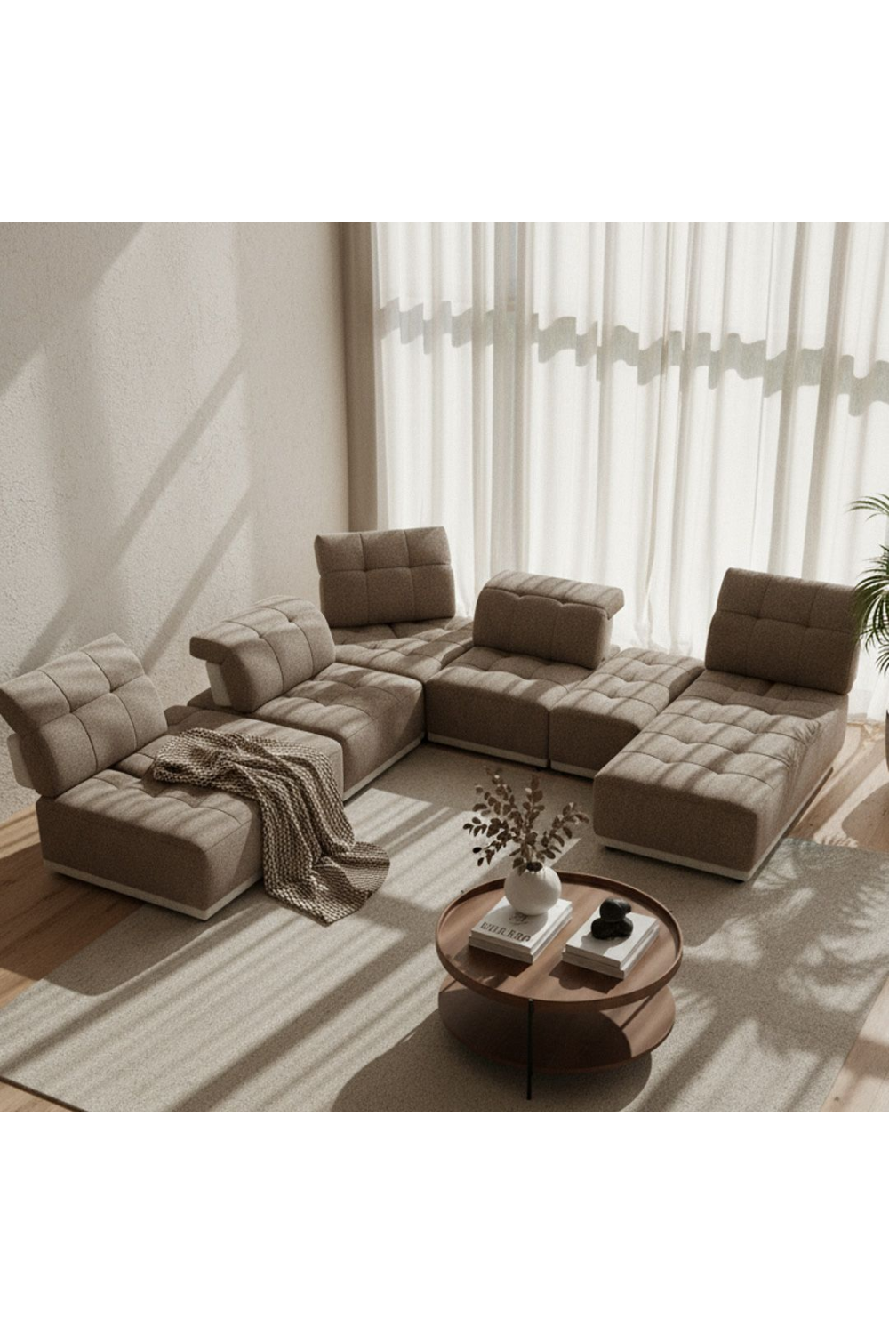 Brown Tufted Modular Sectional Sofa | OROA Modern Ekron | Oroa.com