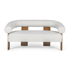 Oak-Framed White Loveseat – Aledo – front view