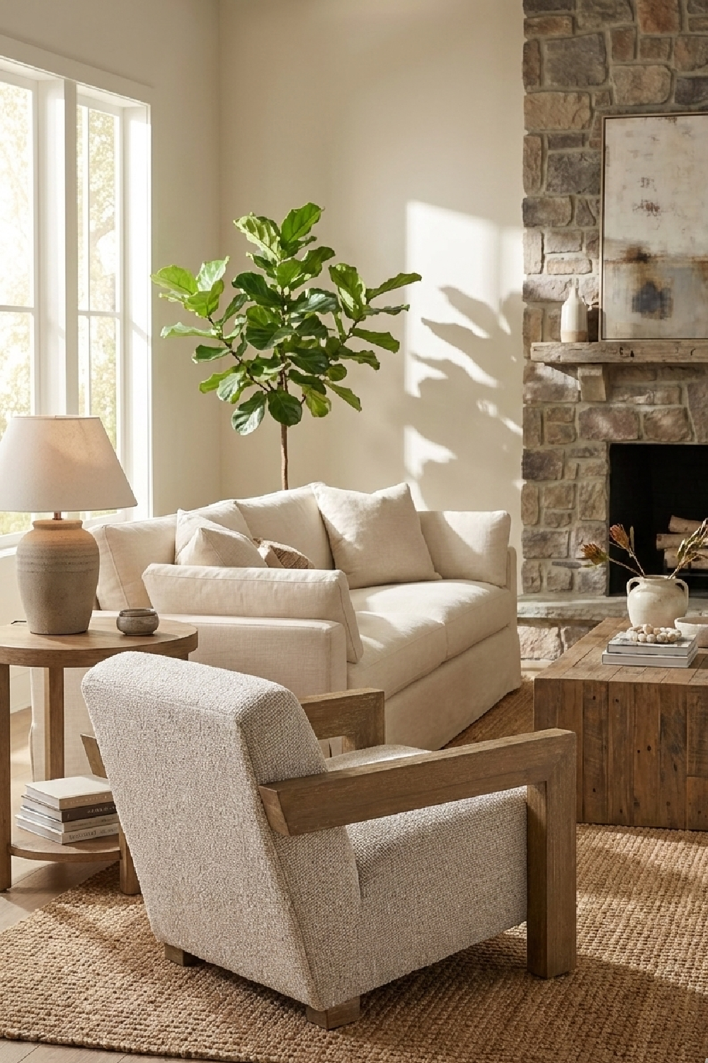 Wood-Framed Beige Accent Chair | OROA Modern Dalhart | Oroa.com