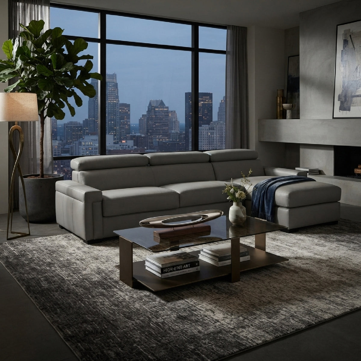 Gray Leather Reversible Sectional Sofa | OROA Modern Sacha