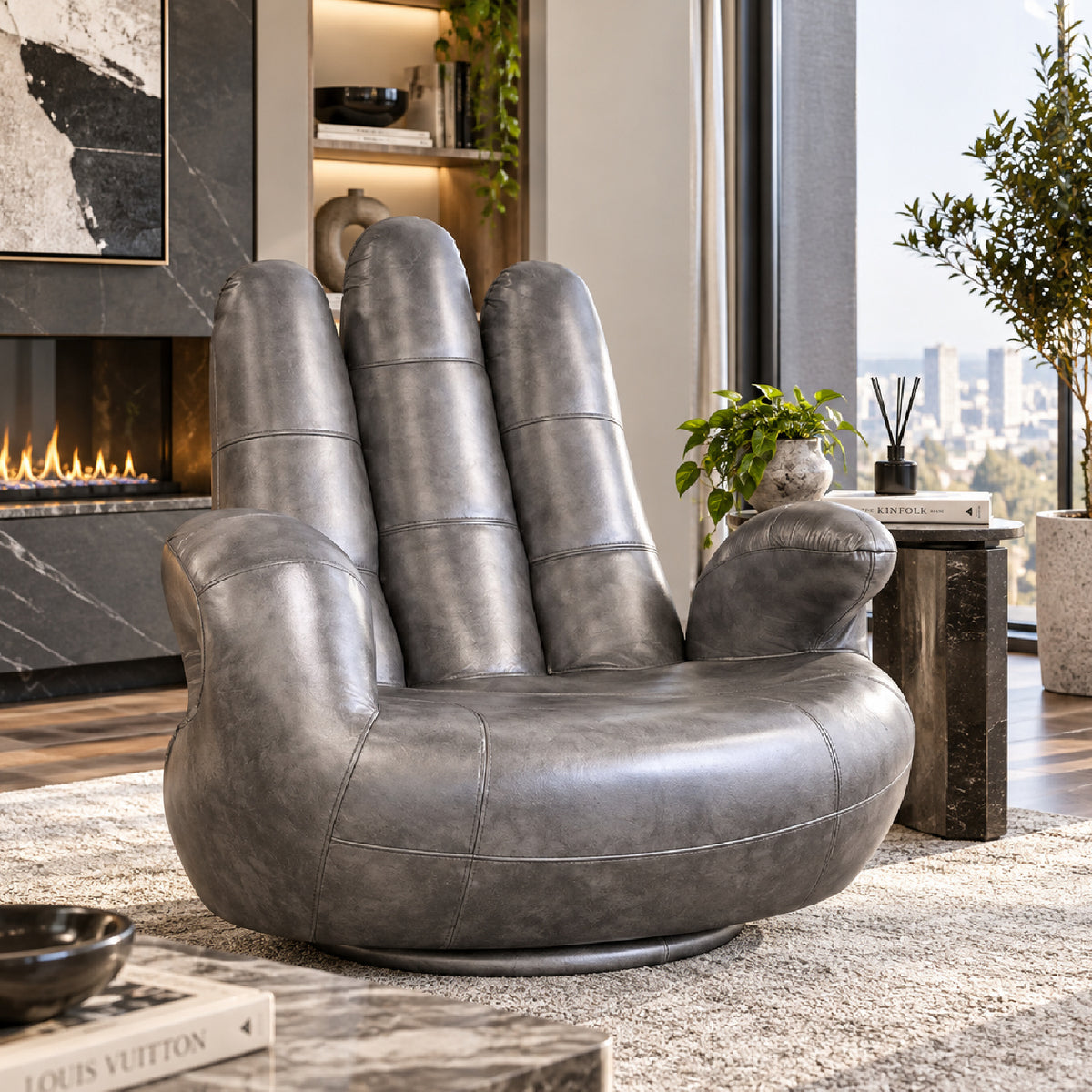 Silver Leather Hand Accent Chair | OROA Modern Sosia