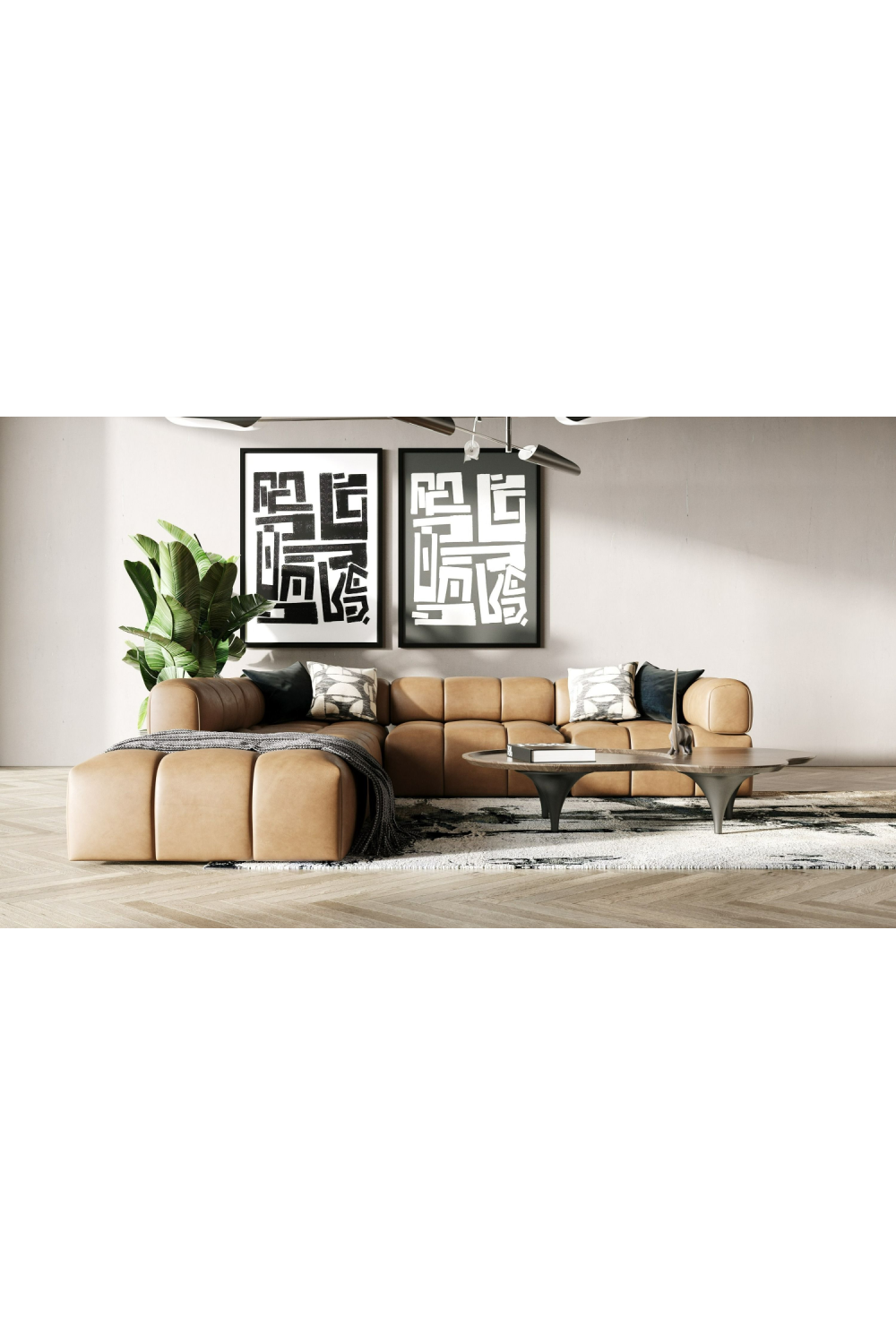 Brown Leather Modular Corner Sofa | OROA Modern Everest | Oroa.com