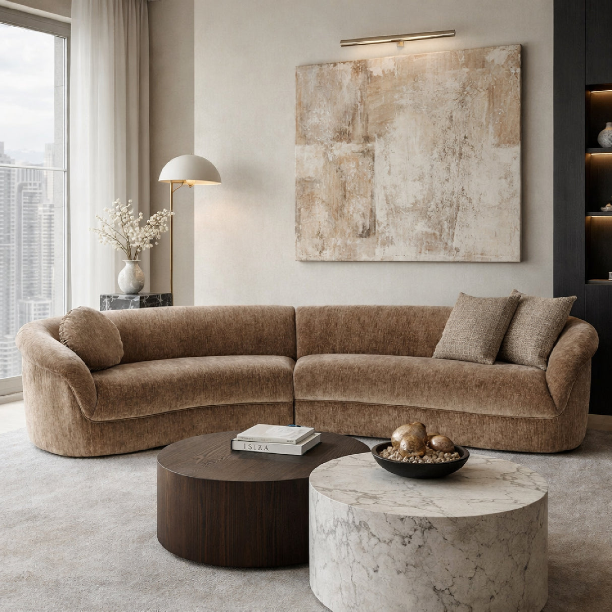   Brown Curved Sectional Sofa | Oroa.com