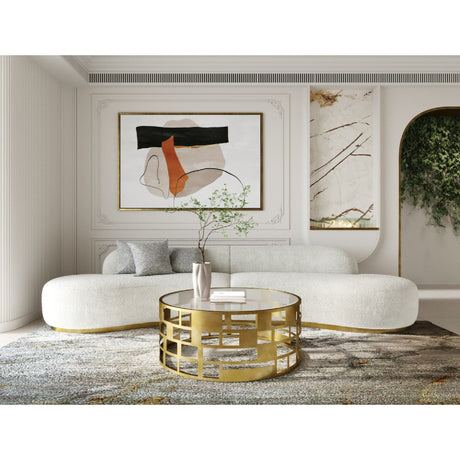 White Curved Sofa with Beige Pillows | OROA Modern Frontier