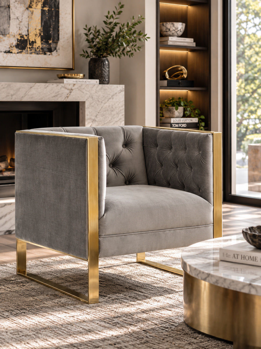 Tufted Gray Velvet Accent Chair | OROA Modern Carlos