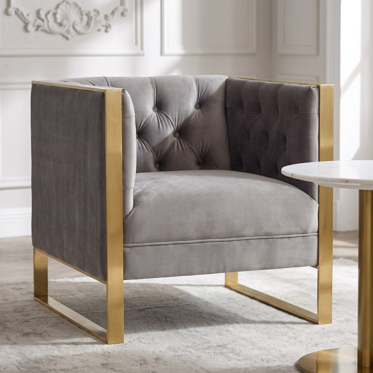 Tufted Gray Velvet Accent Chair | OROA Modern Carlos