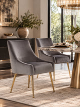 Gray Velvet & Gold Dining Chairs (2) | OROA Modern Castana